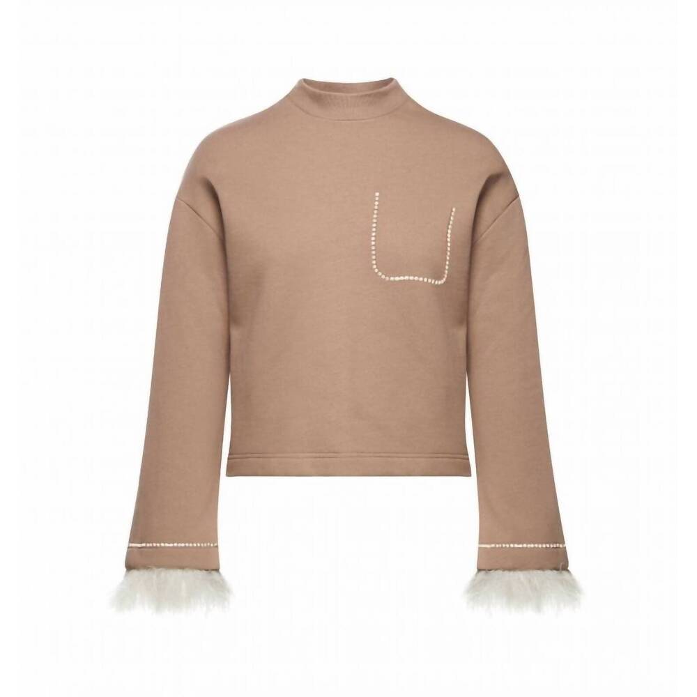 NEW SFIZIO fur sleeve sweatshirt in light camel